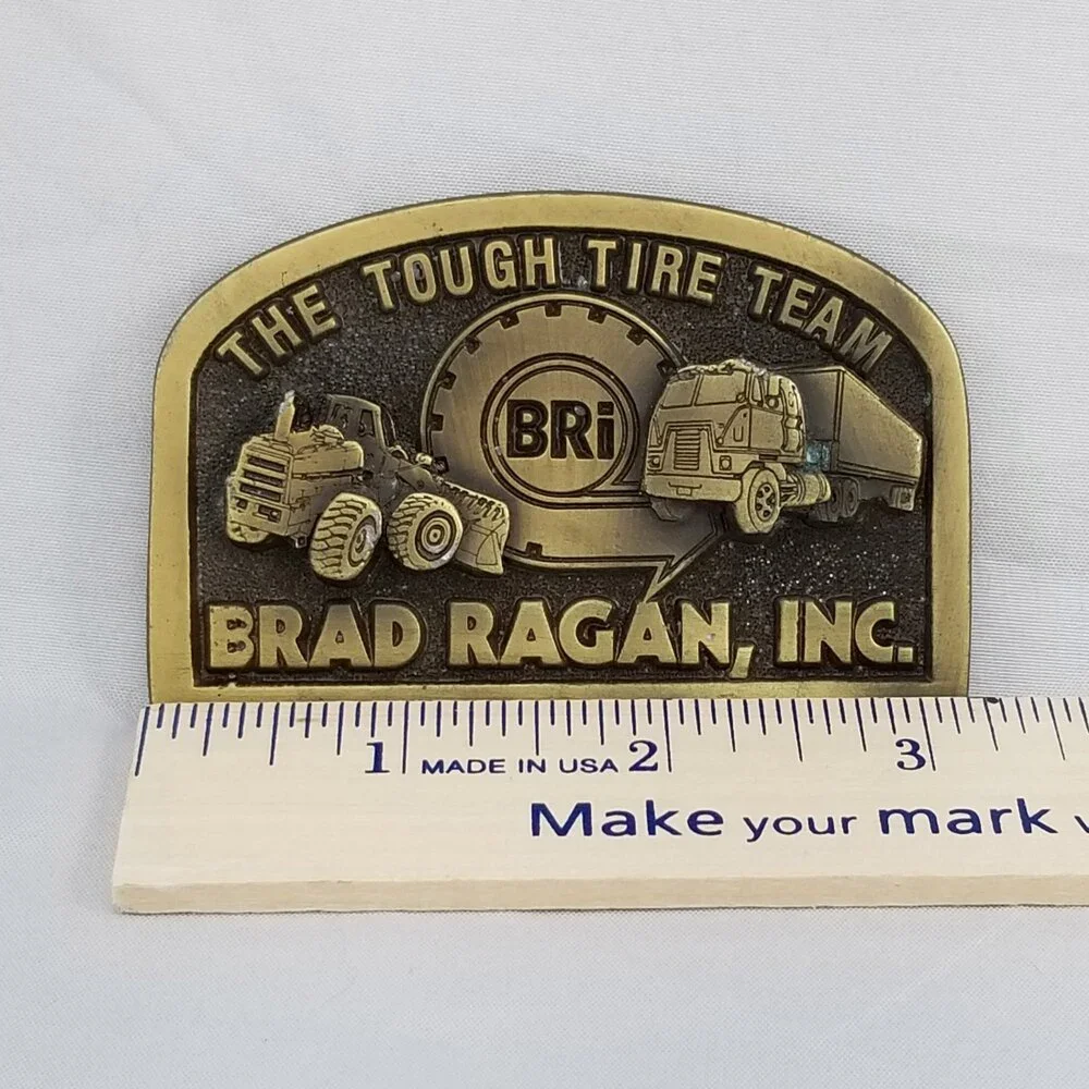 Belt Buckle Brass Brad Ragan‎ Inc BRi The Tough Tire Team USA Made Spec Cast Inc